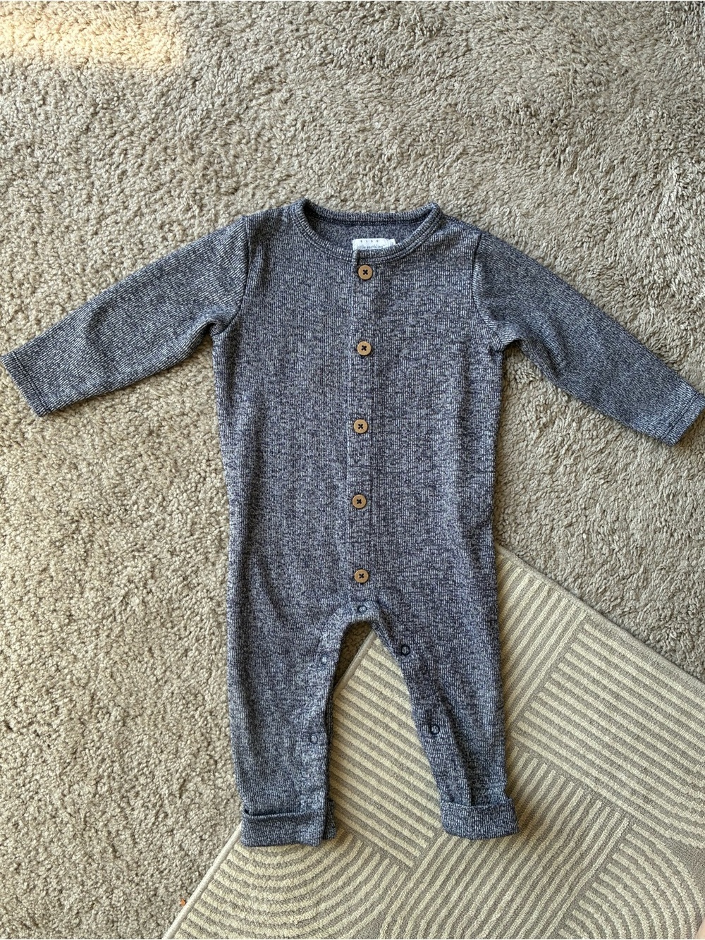 Rise Little Earthling Cozy Heather Gray Button-Front Footie